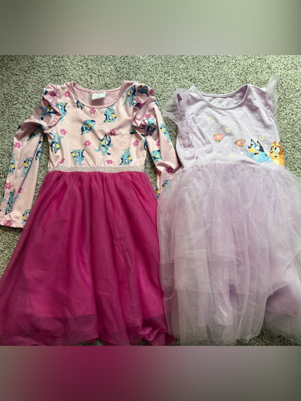 2 Bluey Girls Pink & Lavender Tulle Party Dresses  - Cute Character Print